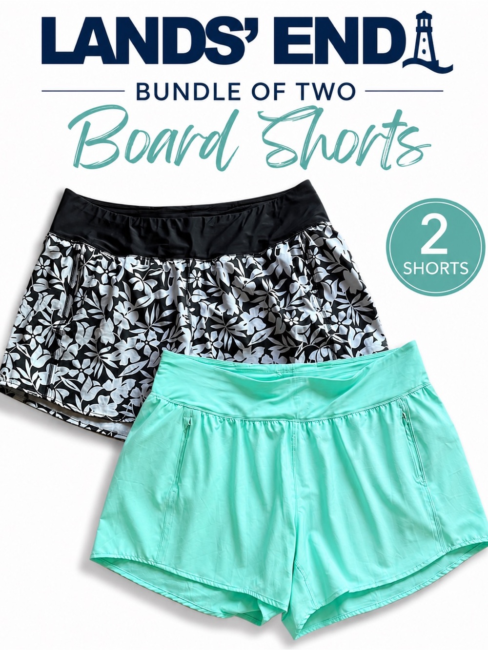 Bundle of 2 Land’s End Women's Curvy Fit 5" Quick Dry Board Swim Shorts with Pan